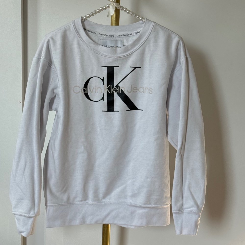 Calvin Klein Jeans White Logo Crewneck Sweatshirt – XS